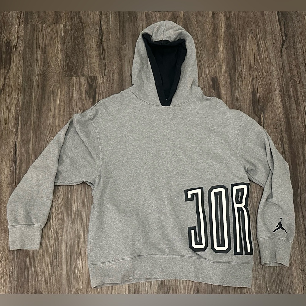 Vintage Men’s Air Jordan DNA Jumpman Logo Grey/Black/White Fleece Hoodie- Large